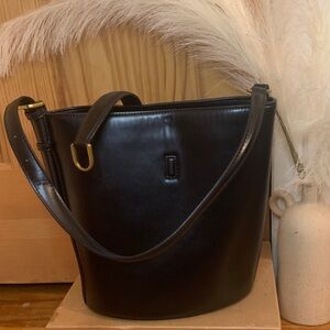 Zara Black Leather Bucket Bag with Gold Accents